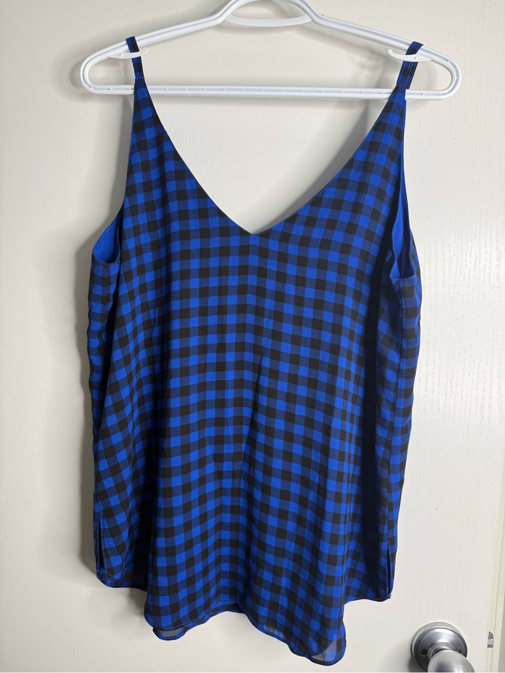 Kismet Blue and Black Check V-Neck Cami Tank Top